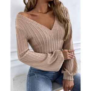 Apricot Lantern Sleeve V-Neck